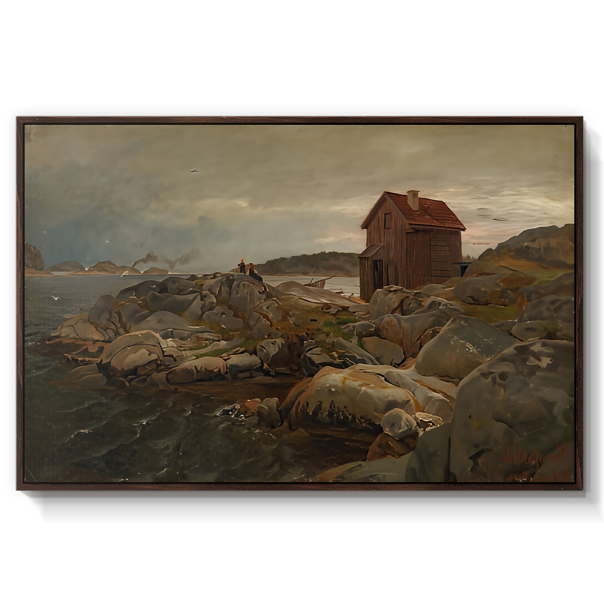 A Fisherman's Home, Lillesand, 1858 - Floater Framed Canvas Print