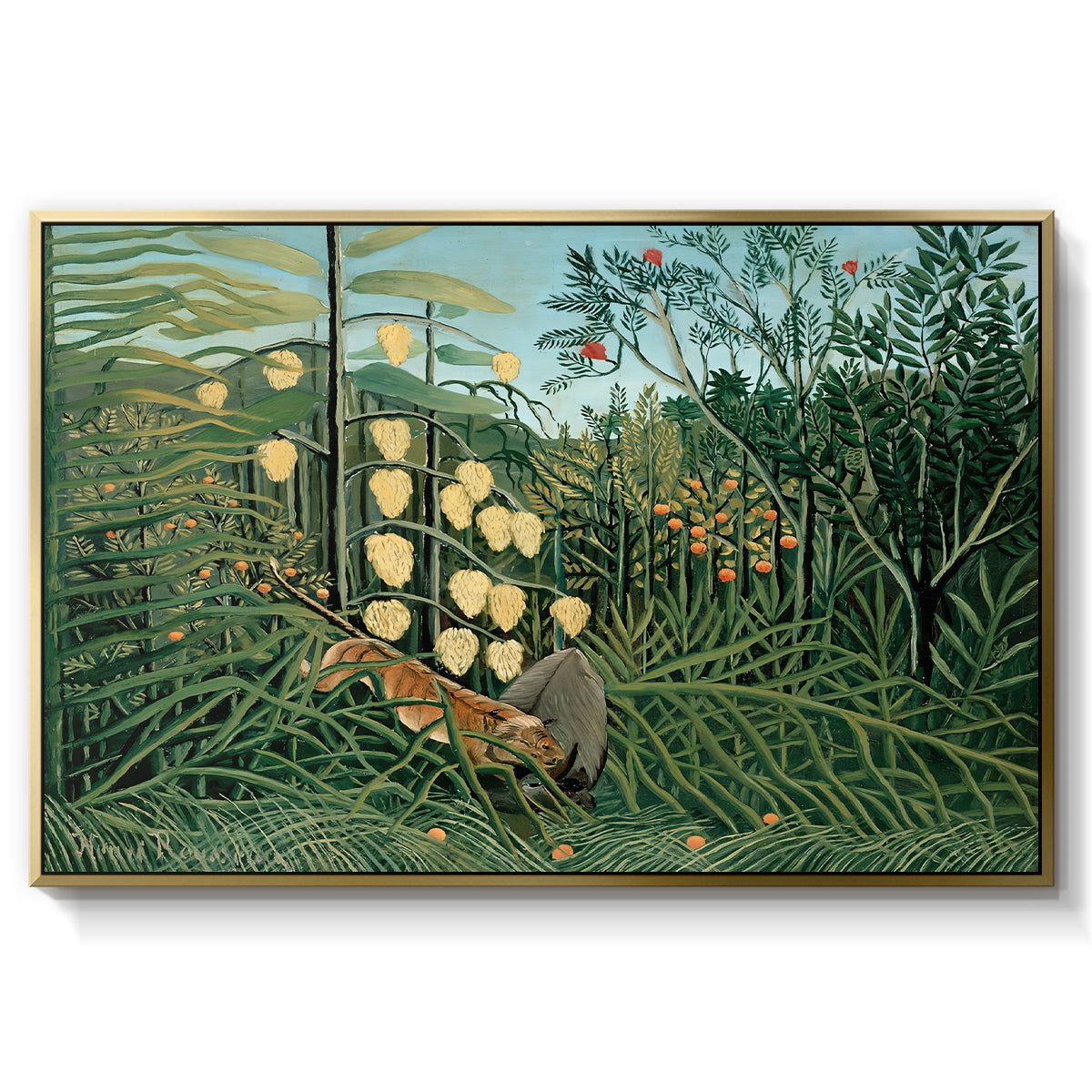 Fight Between a Tiger and a Buffalo, 1908 - Floater Framed Canvas Print