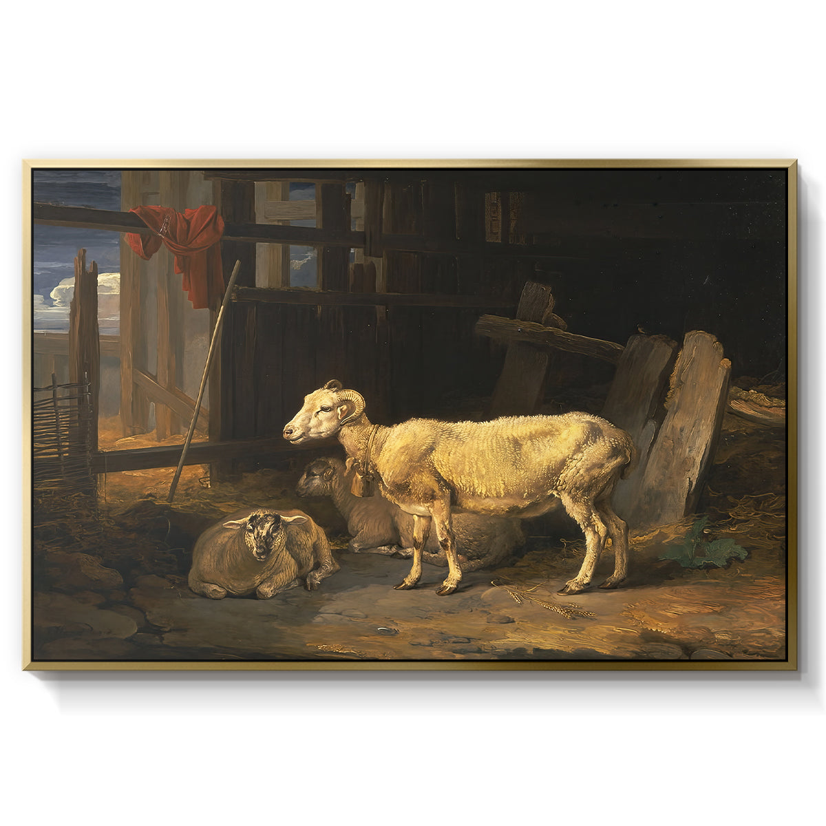 Sheep in a Stable, 1810 - Floater Framed Canvas Print