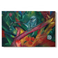 Canvas art print portraying a stylized monkey rendered in bold colors and abstract shapes, set against a white background
