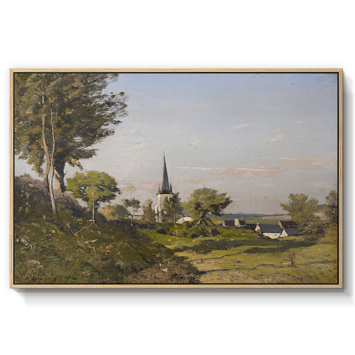 Village Landscape with Church, 1891 - Floater Framed Canvas Print