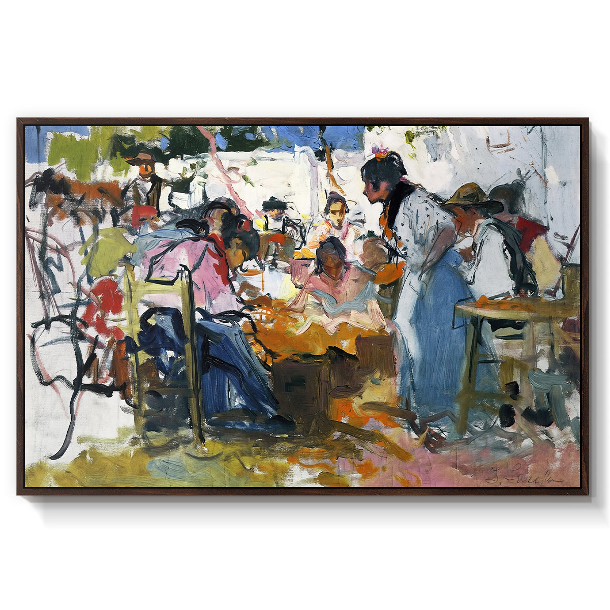 Net Menders in Valencia, 1909 - Floater Framed Canvas Print
