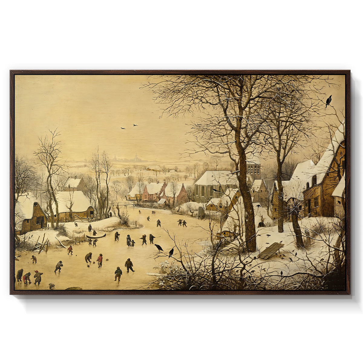 Winter Landscape with Skaters and Bird Trap, 1565 - Floater Framed Canvas Print