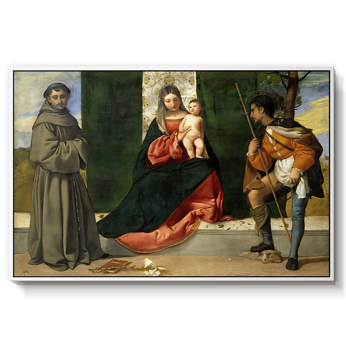 Madonna and Child with Saints Anthony of Padua and Roch, c. 1510 - Floater Framed Canvas Print