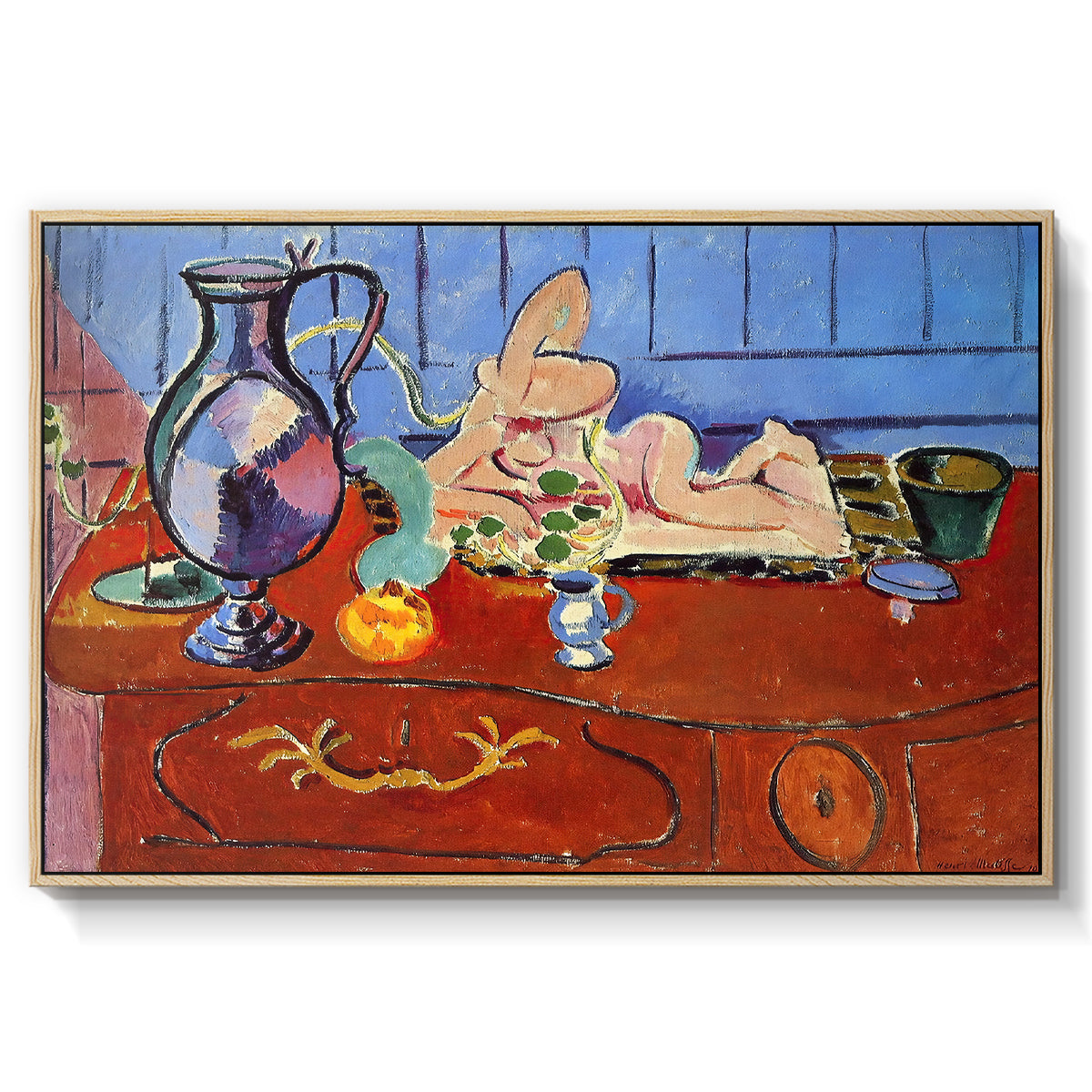 Still Life with a Pewter Jug and Pink Statuette, 1910 - Floater Framed Canvas Print