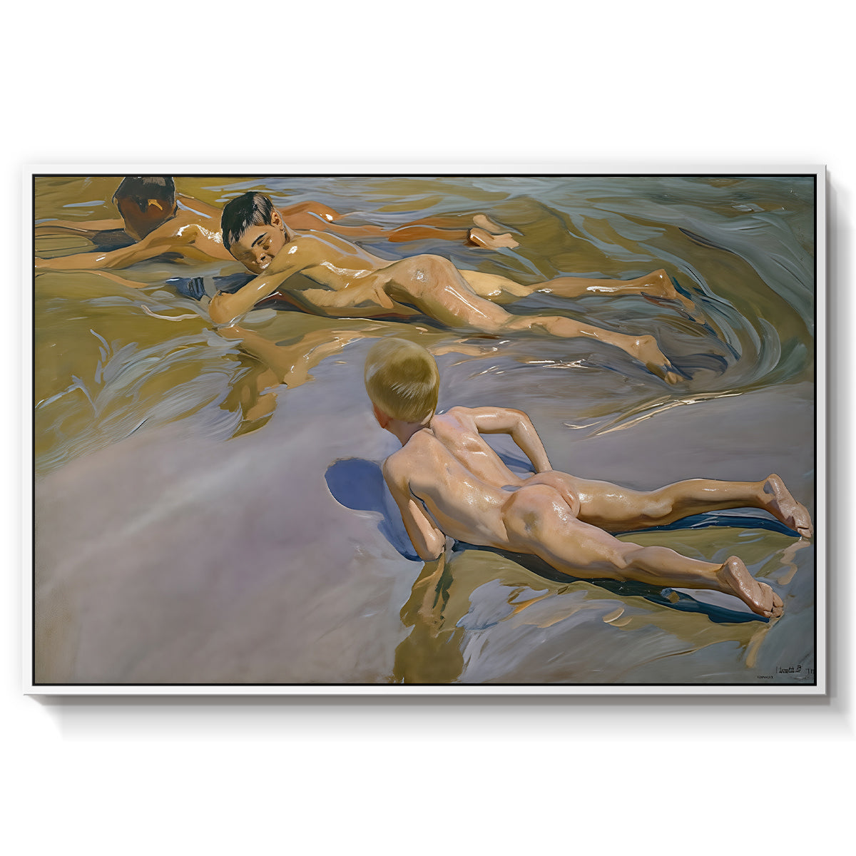 Boys on the Beach, 1910 - Floater Framed Canvas Print