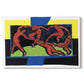 Canvas art print portraying a group of figures holding hands dancing in circular motion against bold background, set against a white background