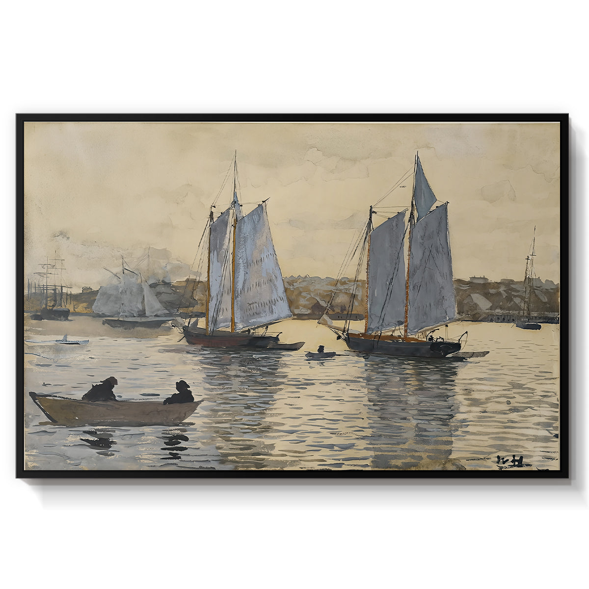 Two Schooners, Gloucester, c. 1880 - Floater Framed Canvas Print