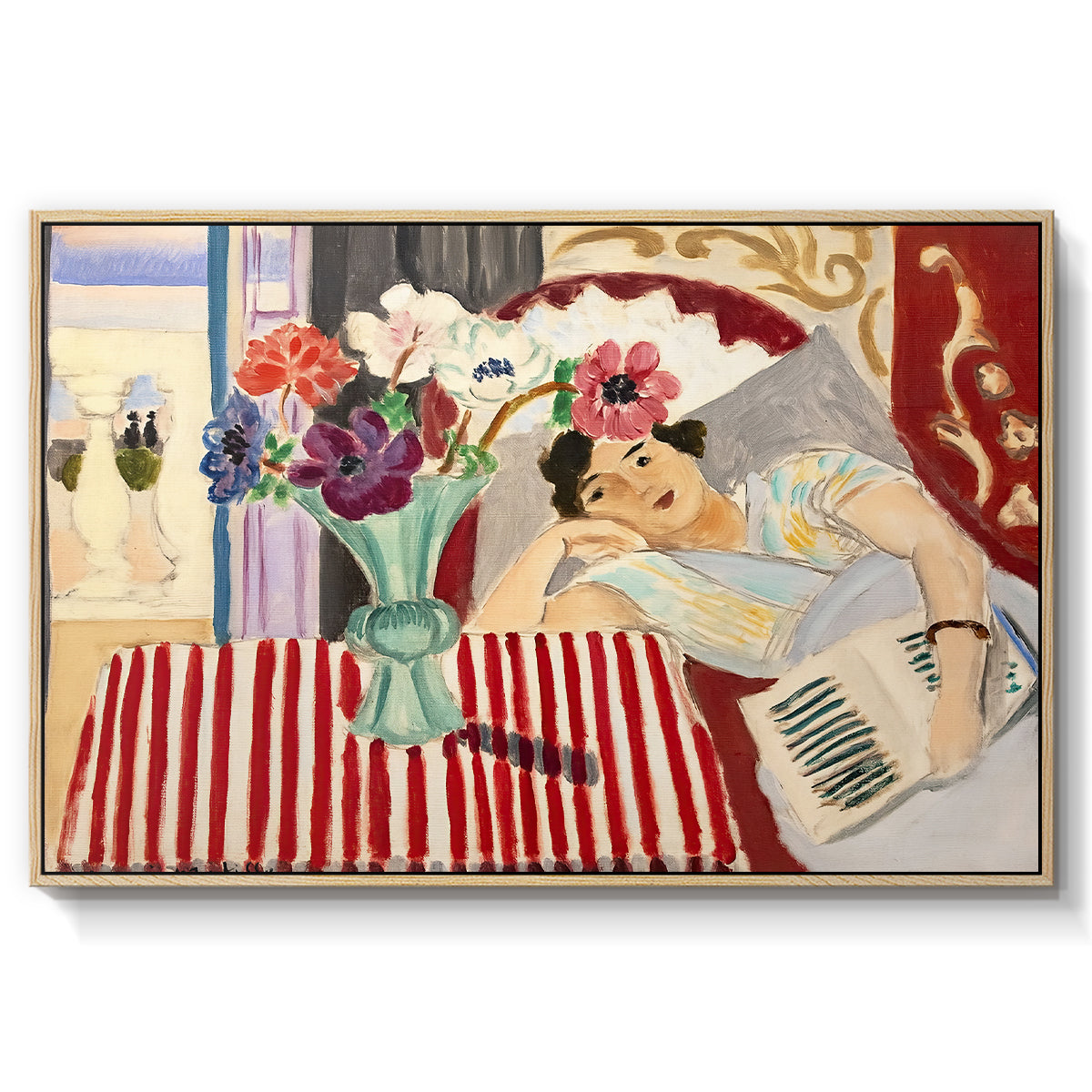 Woman with Anemones (Femme et anémones), c. 1920-1921 - Floater Framed Canvas Print