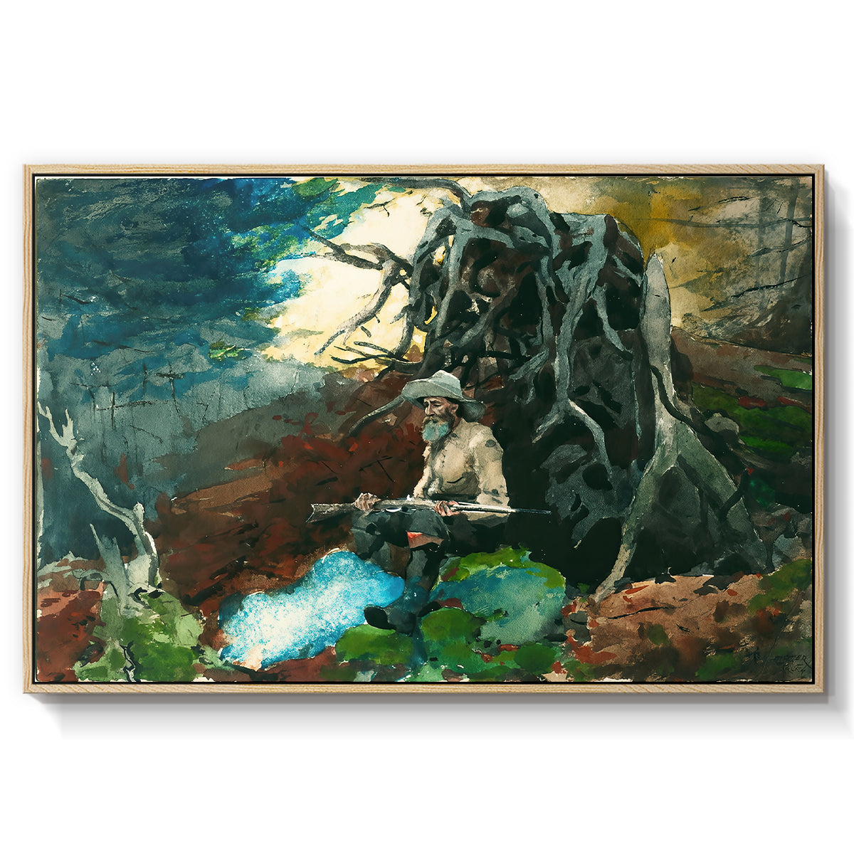 Campfire, Adirondacks, 1892 - Floater Framed Canvas Print