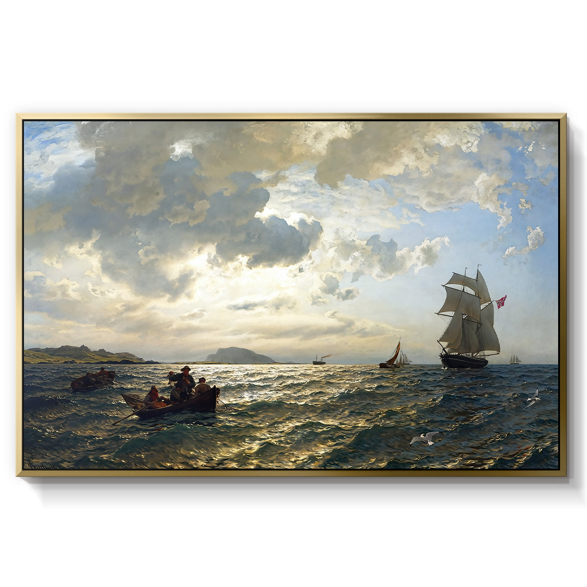 Fresh Breeze on the Norwegian Coast, 1876 - Floater Framed Canvas Print
