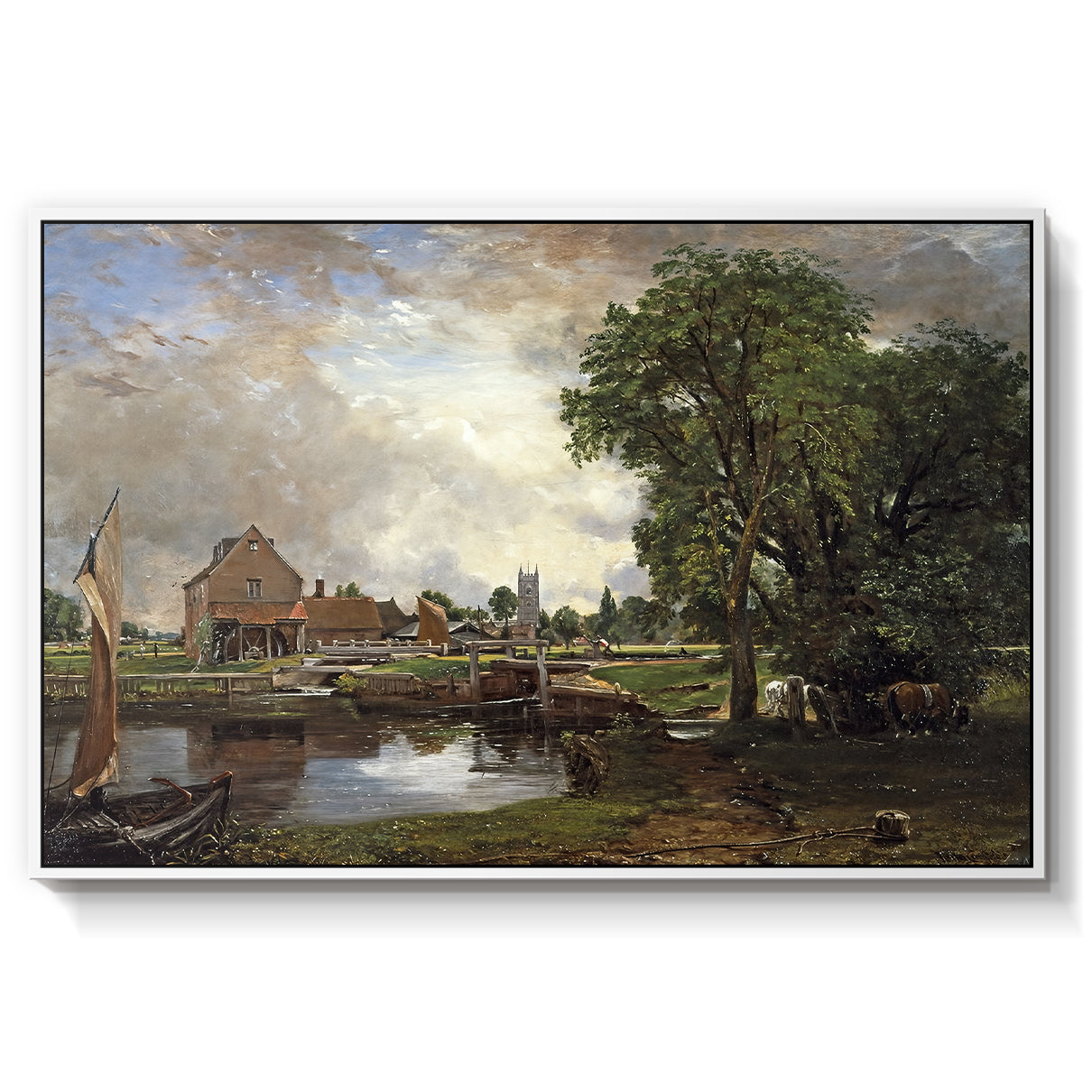 Dedham Lock and Mill, c. 1820 - Floater Framed Canvas Print
