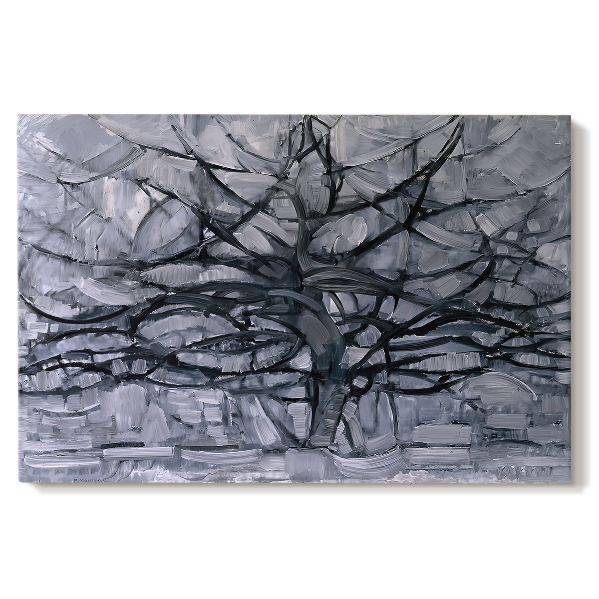 Canvas art print portraying a branching tree reduced to dark lines, set against a white background