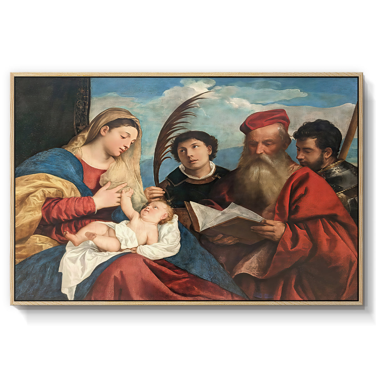 Mary and Child with Saints Stephen, Jerome and Maurice, c. 1510 - Floater Framed Canvas Print