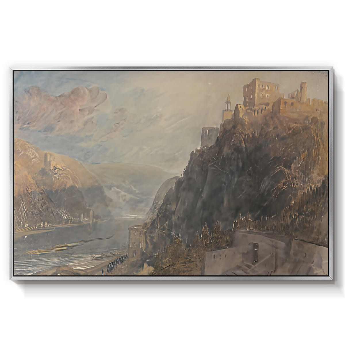 Rheinfels Looking to Katz and Gourhausen, 1817 - Floater Framed Canvas Print