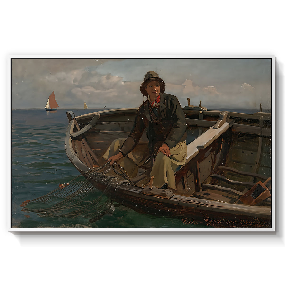 Fishermen from Rügen, 1882 - Floater Framed Canvas Print
