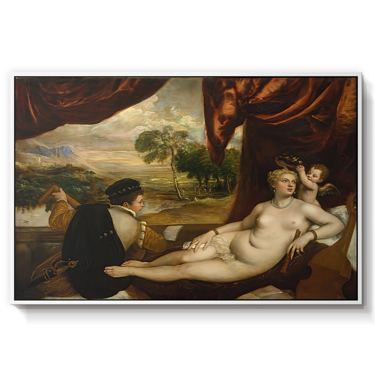 Venus and the Lute Player, c. 1565-1570 - Floater Framed Canvas Print