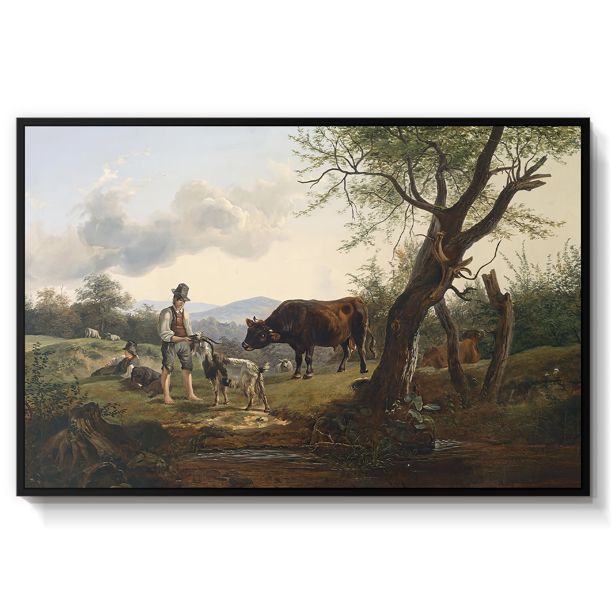 Shepherd with Billy Goat, c. 1830 - Floater Framed Canvas Print