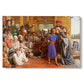 Canvas art print portraying a crowded temple scene with figures in robes surrounding central figure, set against a white background