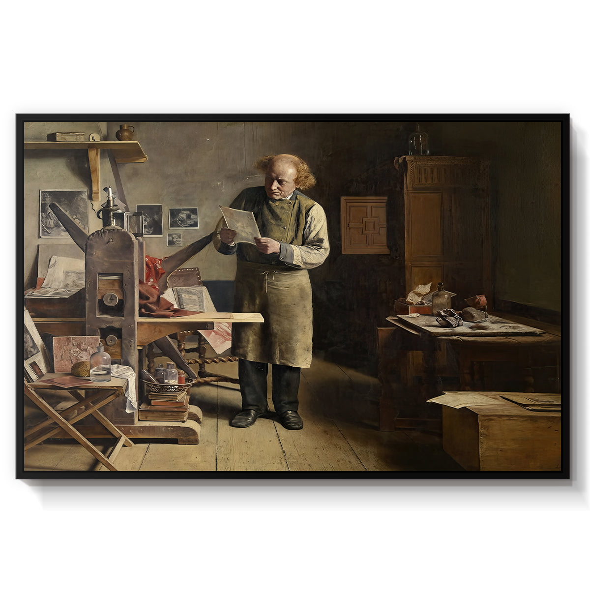 The Plate Printer, 1875 - Floater Framed Canvas Print