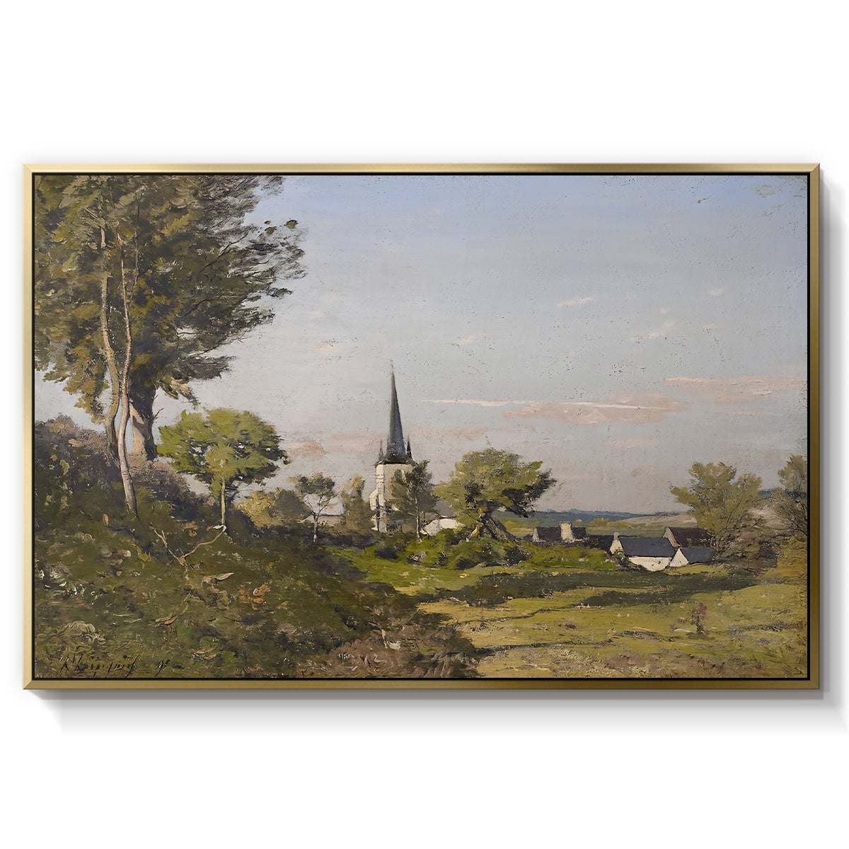 Village Landscape with Church, 1891 - Floater Framed Canvas Print