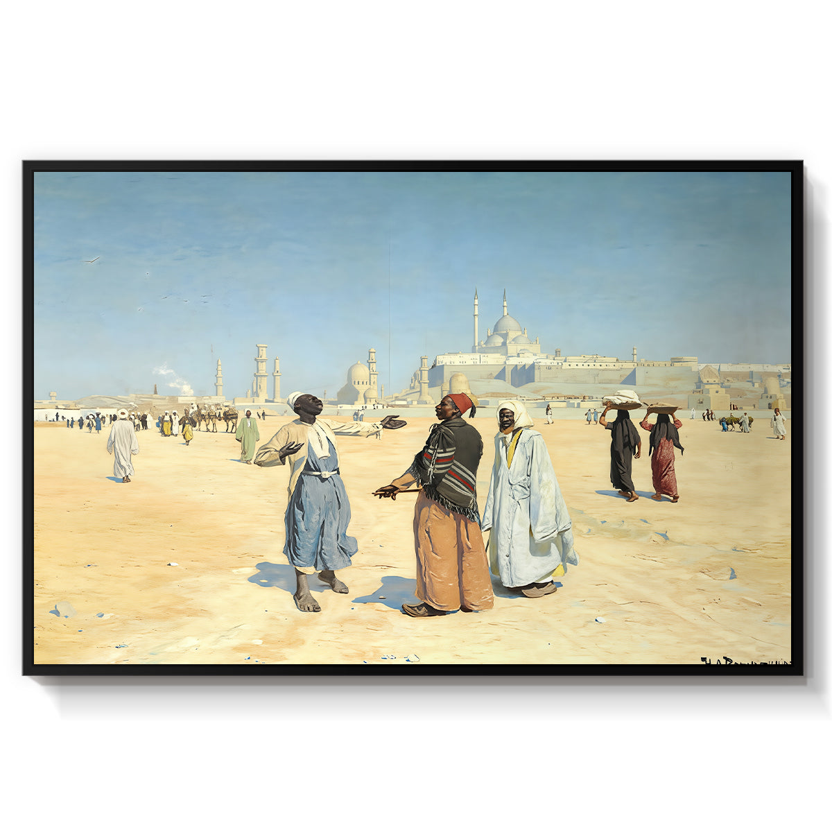View from the Desert of Cairo with Citadel and Mamluk Tombs in the Background, c. 1889-1890 - Floater Framed Canvas Print