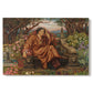 Canvas art print portraying a distressed figure surrounded by flames and torment in symbolic hell scene, set against a white background