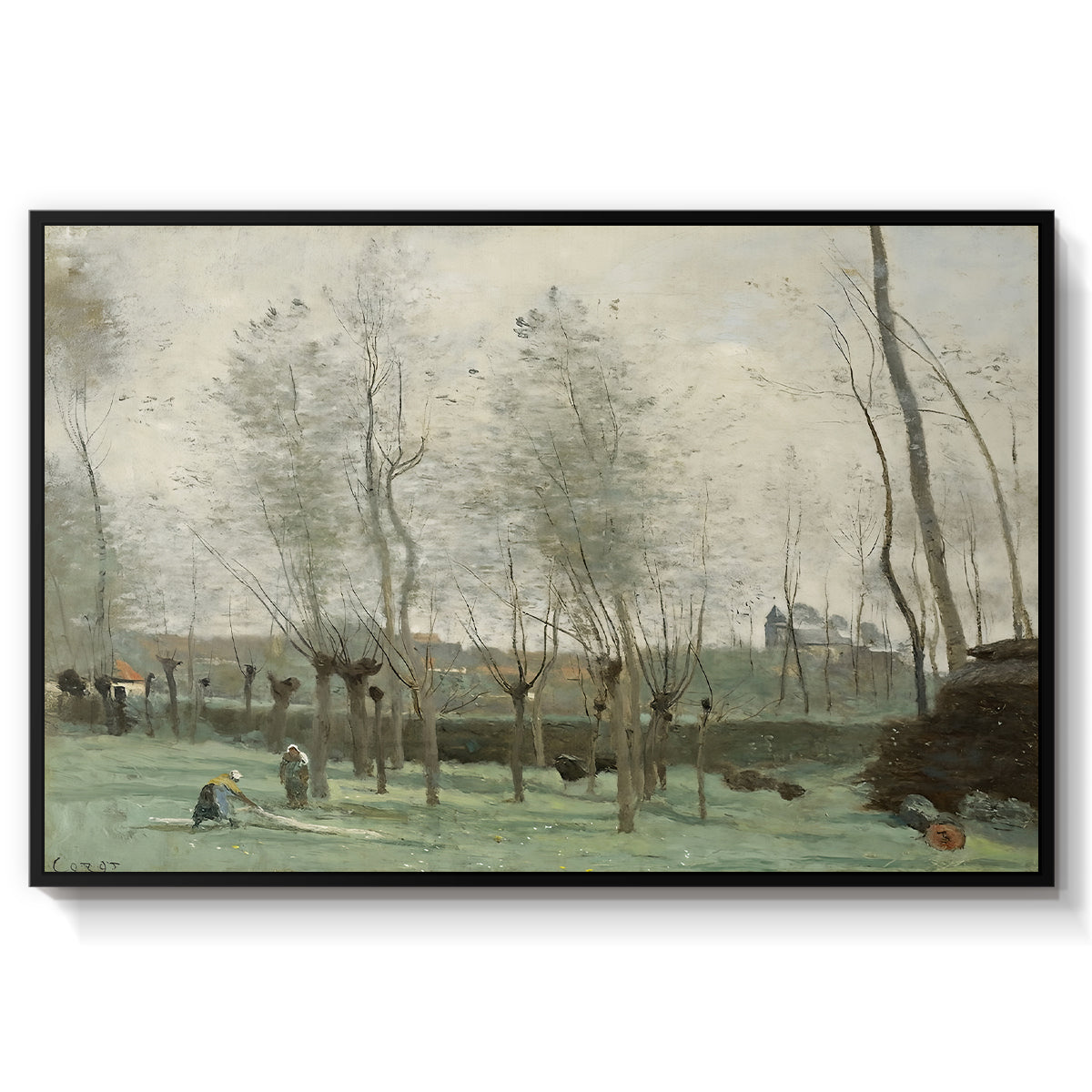 Washerwomen in a Willow Grove, c. 1871 - Floater Framed Canvas Print
