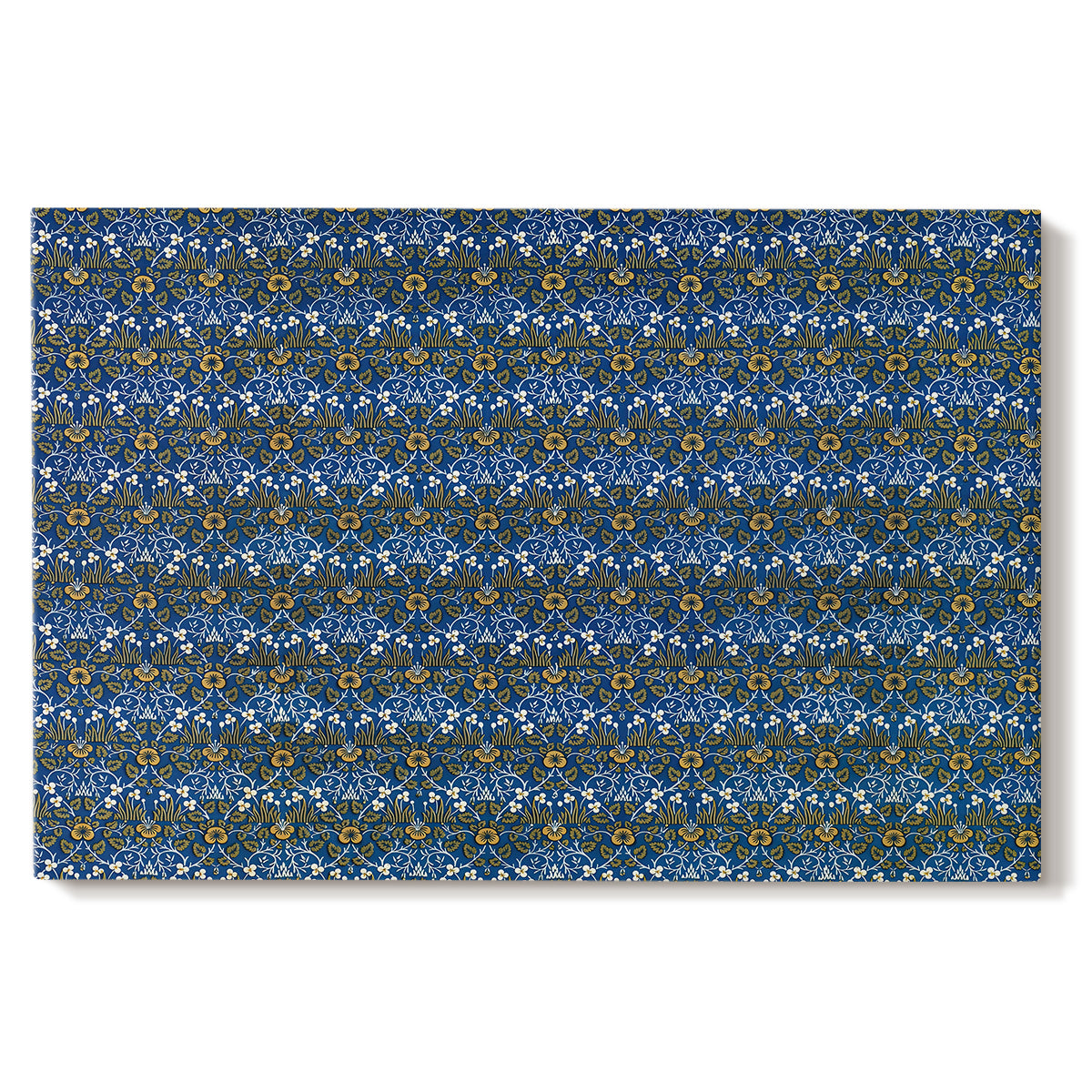 Canvas art print portraying a tightly packed repeating pattern of small flowers and leaves forming dense surface, set against a white background