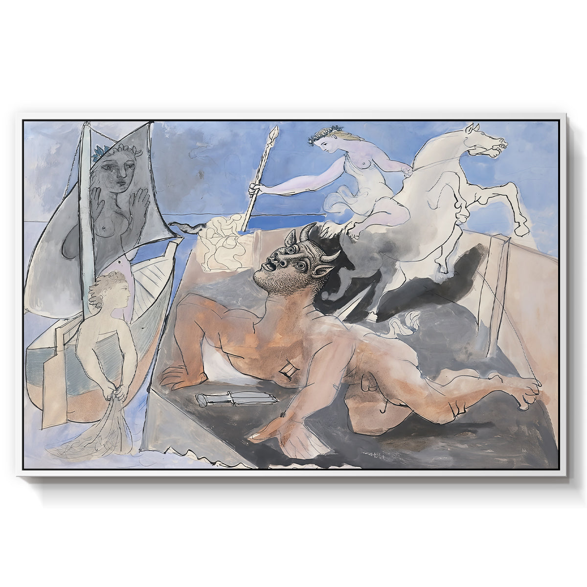 Composition with Minotaur, 1936 - Floater Framed Canvas Print