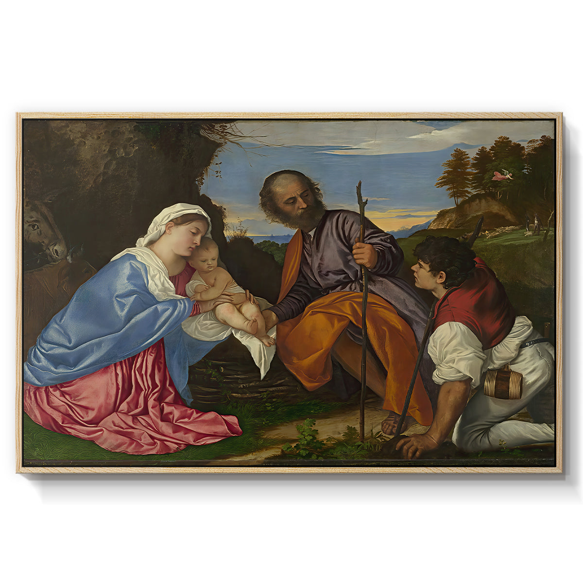 The Holy Family with a Shepherd, c. 1510 - Floater Framed Canvas Print