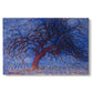 Canvas art print portraying a stylized red tree with branches against dark background, set against a white background