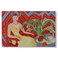 Canvas art print portraying a seated woman in a vivid interior with bold color contrasts, set against a white background