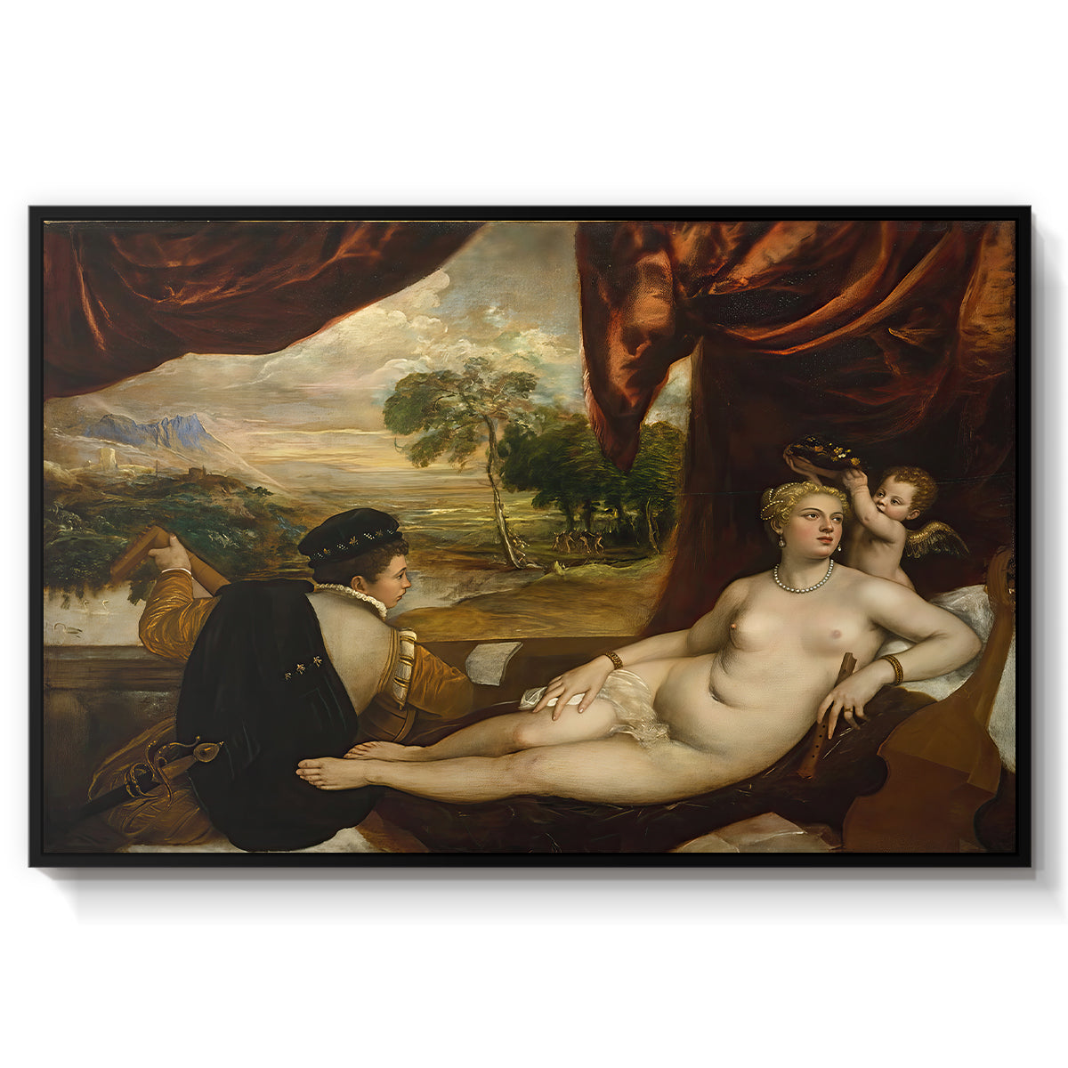 Venus and the Lute Player, c. 1565-1570 - Floater Framed Canvas Print