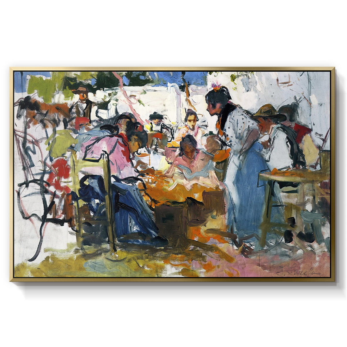 Net Menders in Valencia, 1909 - Floater Framed Canvas Print
