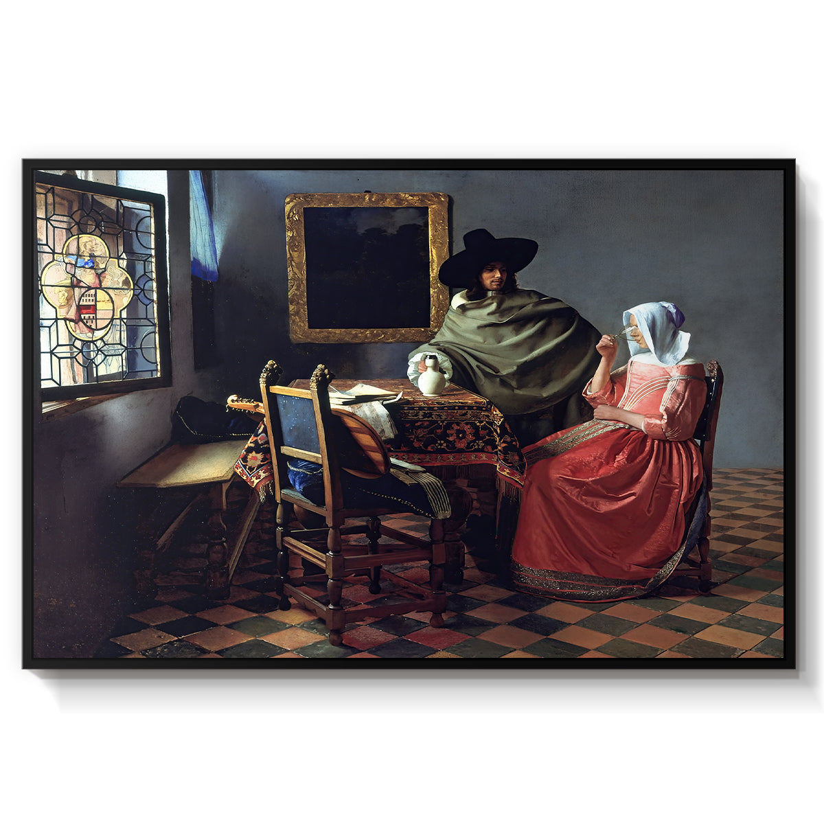 The Glass of Wine, c. 1660 - Floater Framed Canvas Print