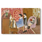 Canvas art print portraying an interior scene with figures around a piano, set against a white background