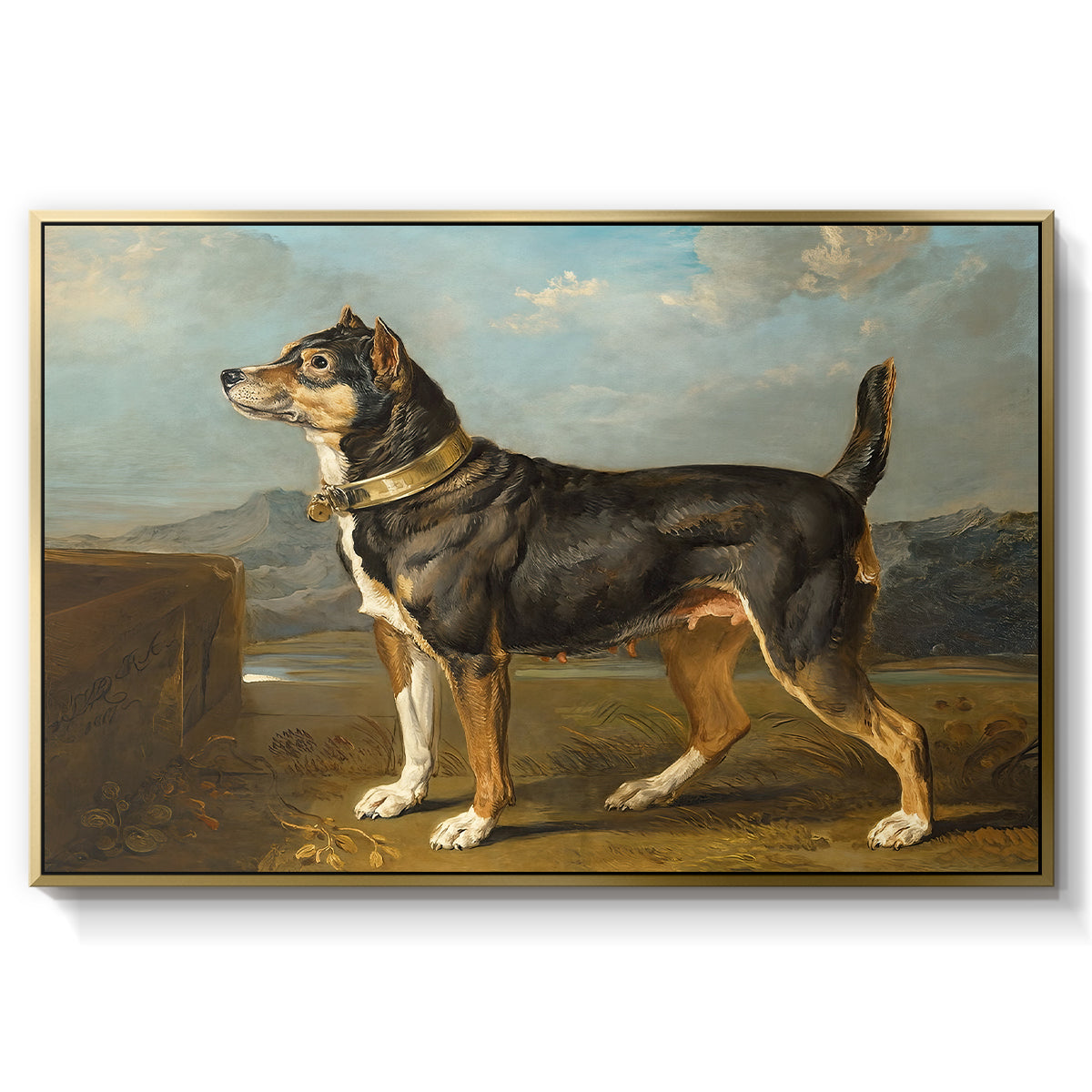 A Terrier in a Landscape, c. 1811 - Floater Framed Canvas Print