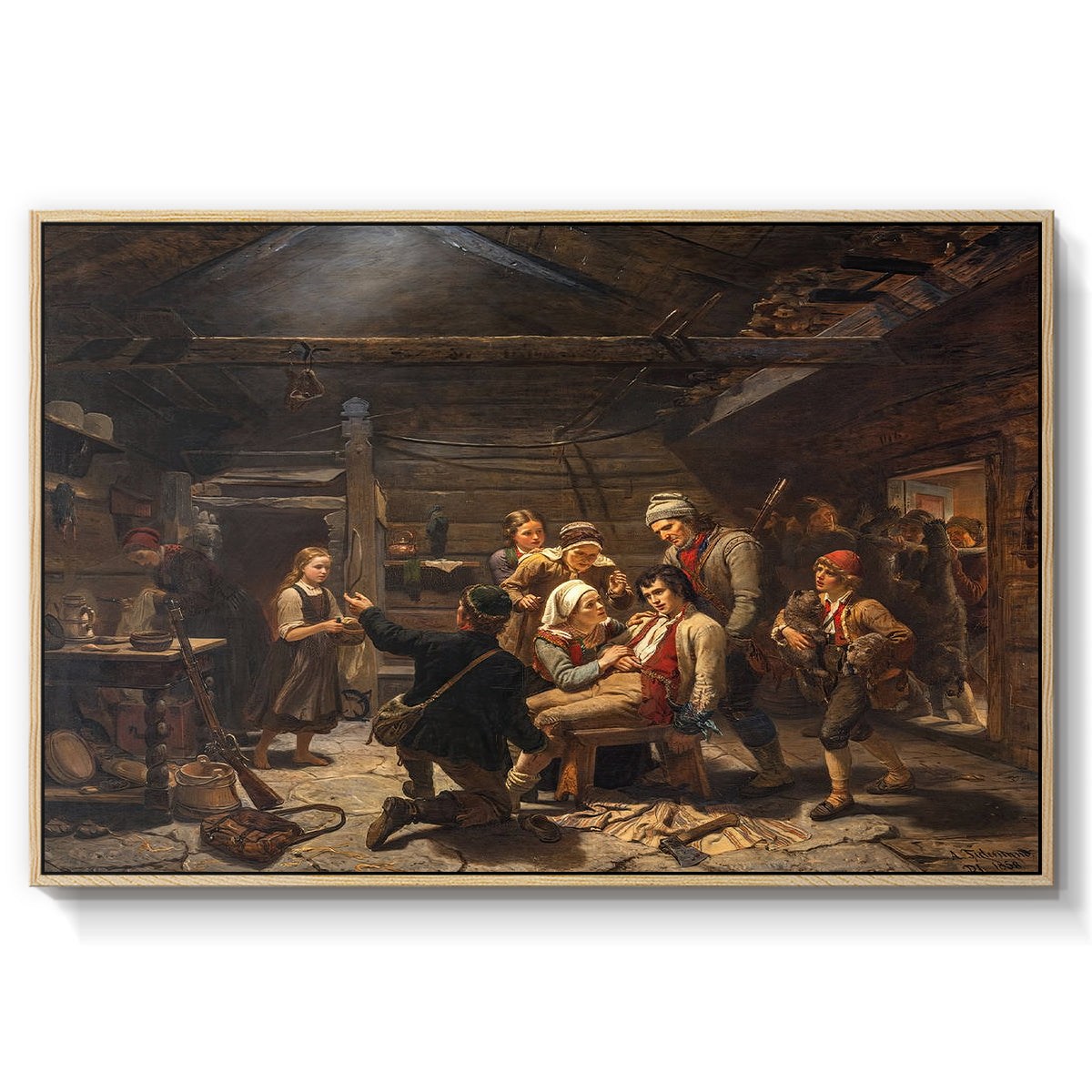 The Return of the Bear Hunter, 1856 - Floater Framed Canvas Print