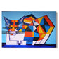 Canvas art print portraying a fragmented geometric figure composed of colorful shapes, set against a white background