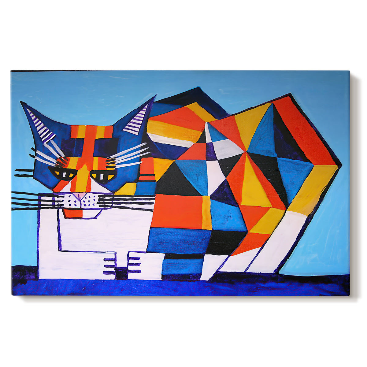 Canvas art print portraying a fragmented geometric figure composed of colorful shapes, set against a white background