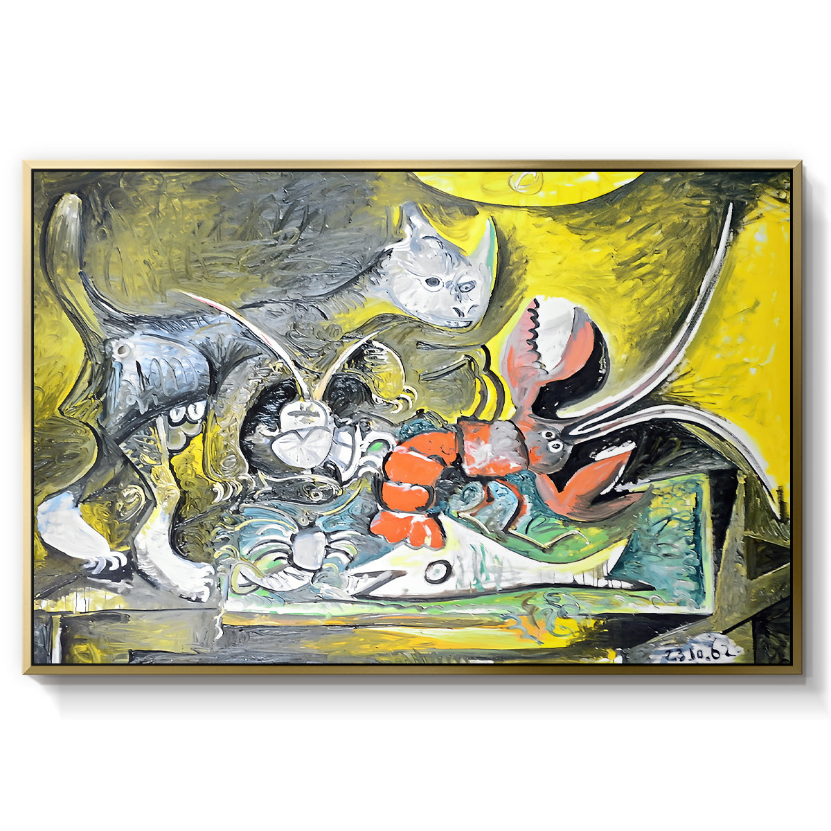 Still Life with Cat and Lobster, 1962 - Floater Framed Canvas Print