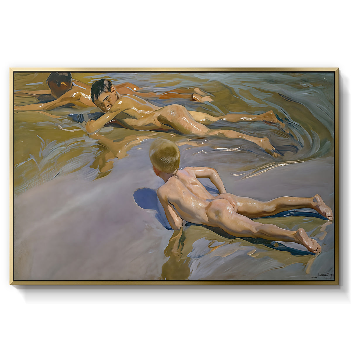 Boys on the Beach, 1910 - Floater Framed Canvas Print