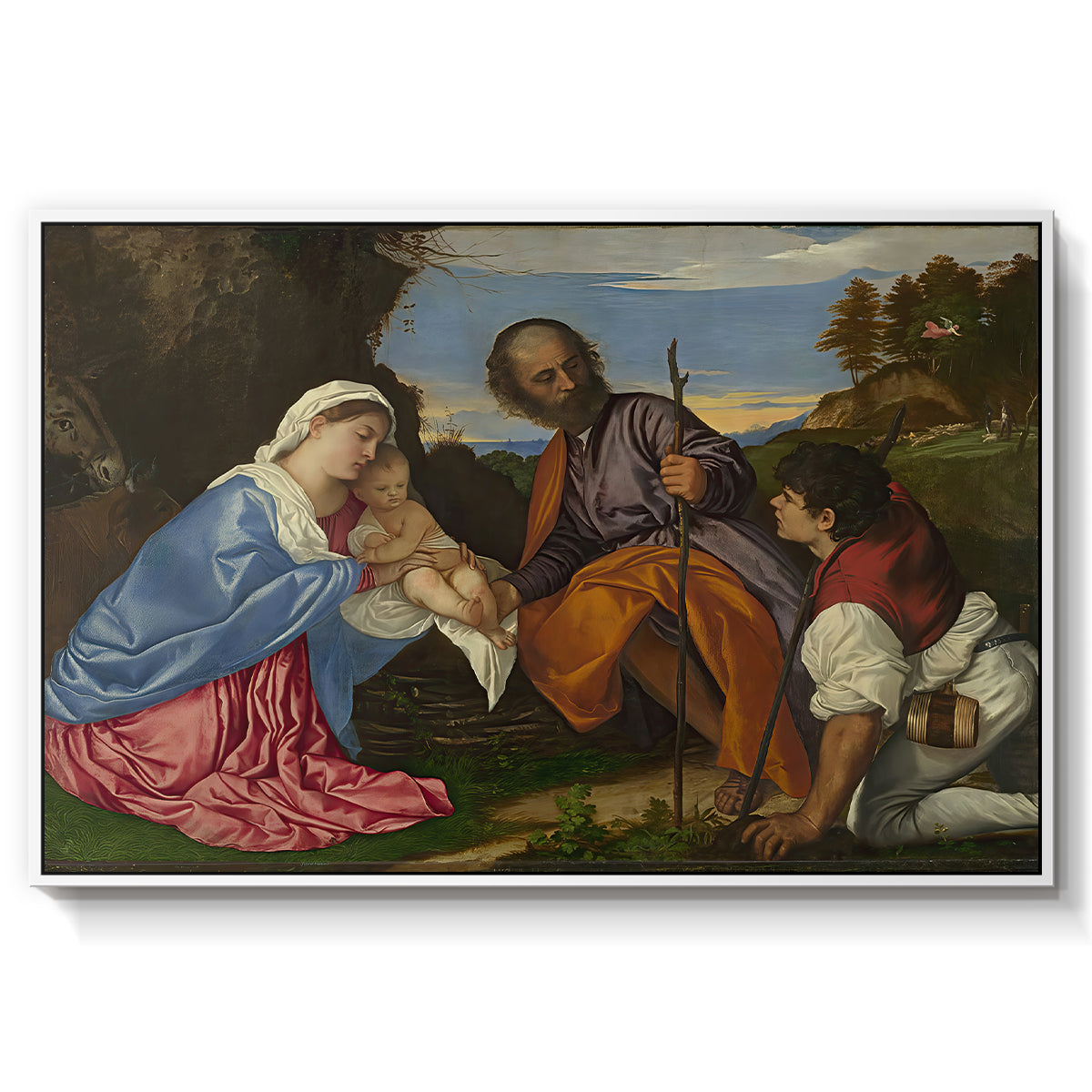 The Holy Family with a Shepherd, c. 1510 - Floater Framed Canvas Print