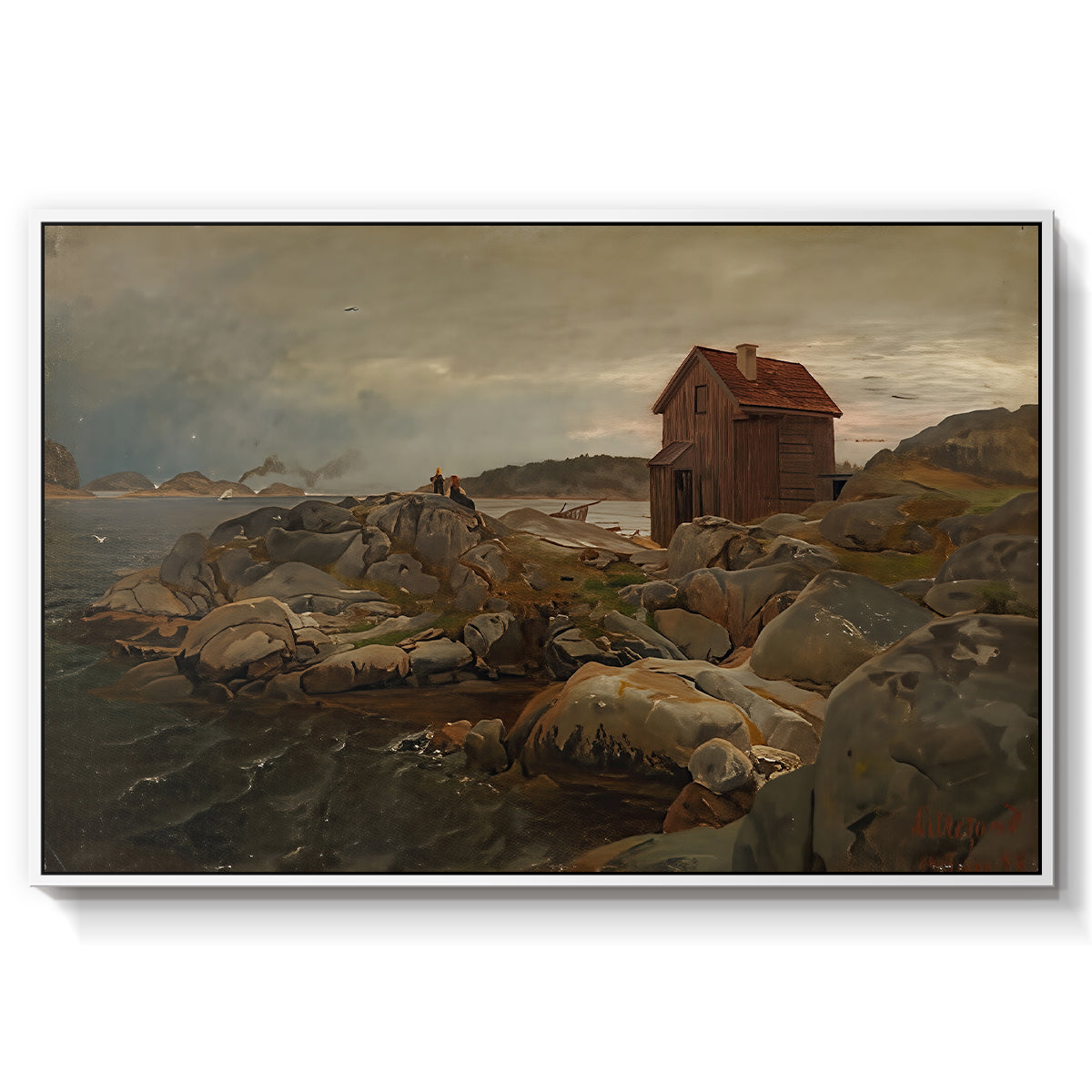 A Fisherman's Home, Lillesand, 1858 - Floater Framed Canvas Print