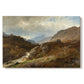 Canvas art print portraying a rugged mountain terrain with valley and distant peaks under open sky, set against a white background