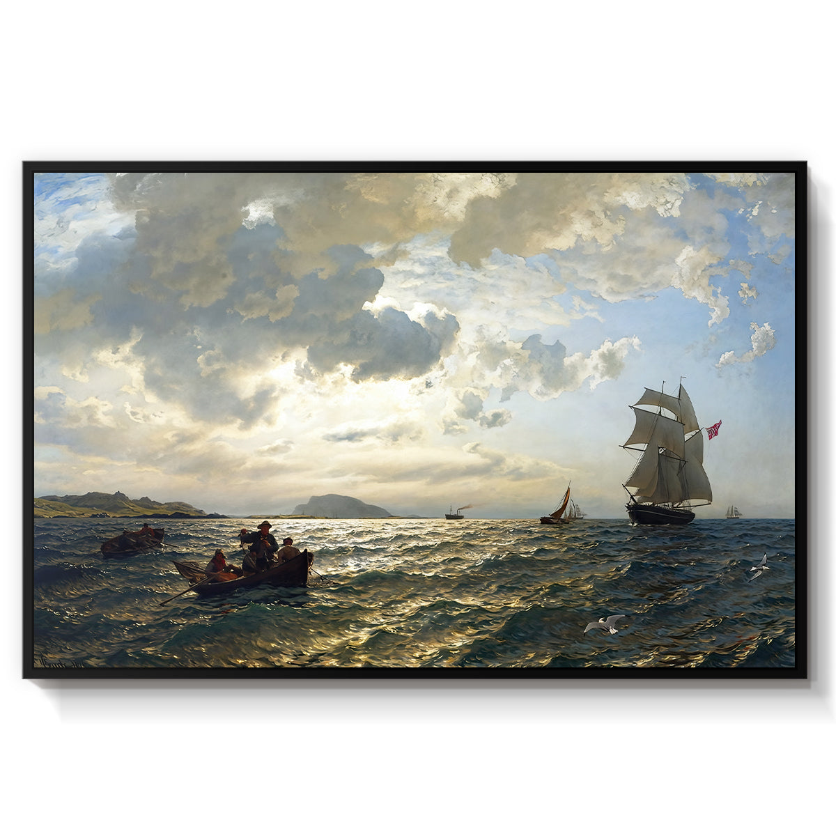 Fresh Breeze on the Norwegian Coast, 1876 - Floater Framed Canvas Print