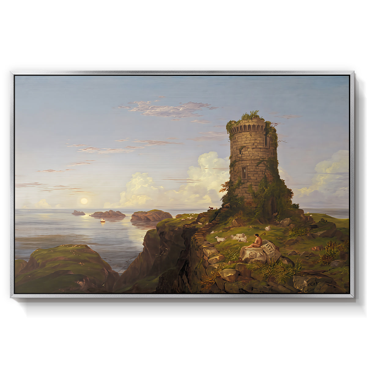 Italian Coast Scene with Ruined Tower, 1838 - Floater Framed Canvas Print