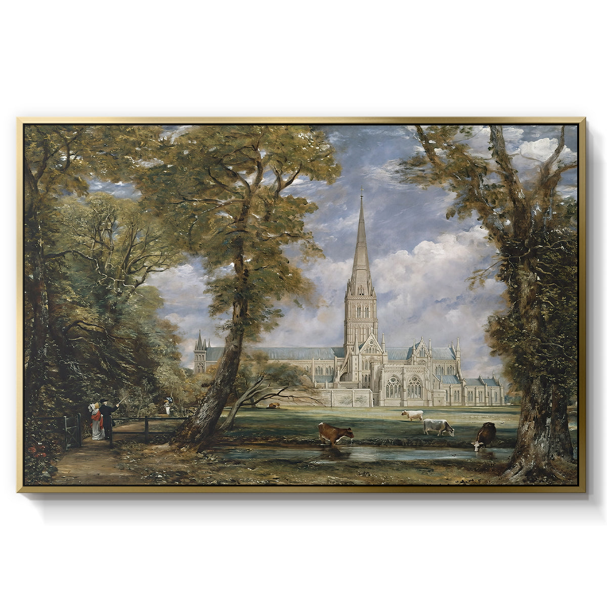 Salisbury Cathedral from the Bishop's Grounds, c. 1825 - Floater Framed Canvas Print