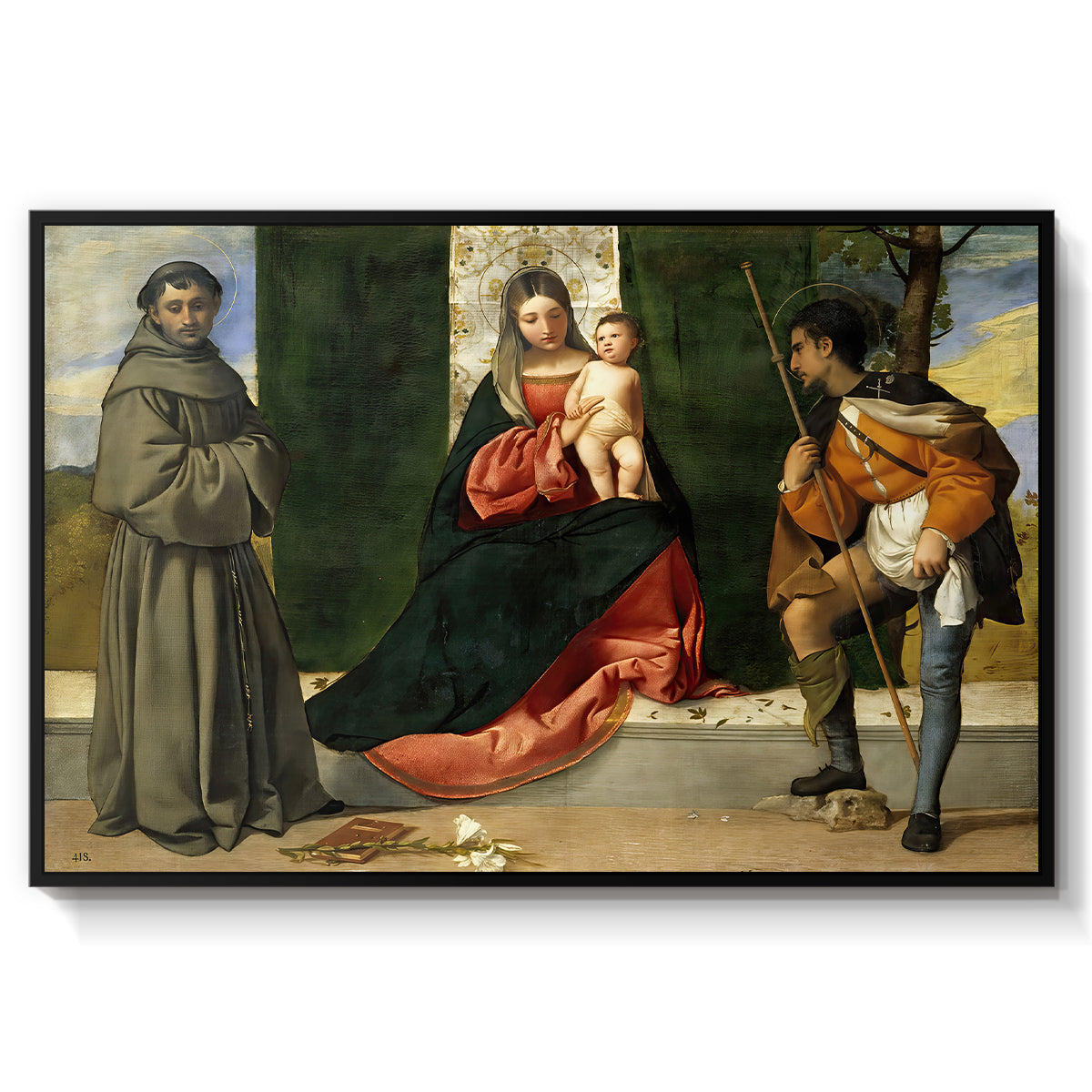 Madonna and Child with Saints Anthony of Padua and Roch, c. 1510 - Floater Framed Canvas Print